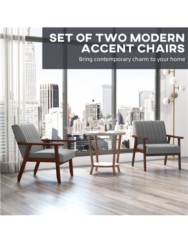 HOMCOM Set of 2 Accent Chairs with Wood Legs, Grey 839-916V72GY