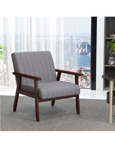 HOMCOM Set of 2 Accent Chairs, Upholstered Living Room Chairs with Wood Legs, Armchairs for Bedroom, Living Room, Grey 839-916V7