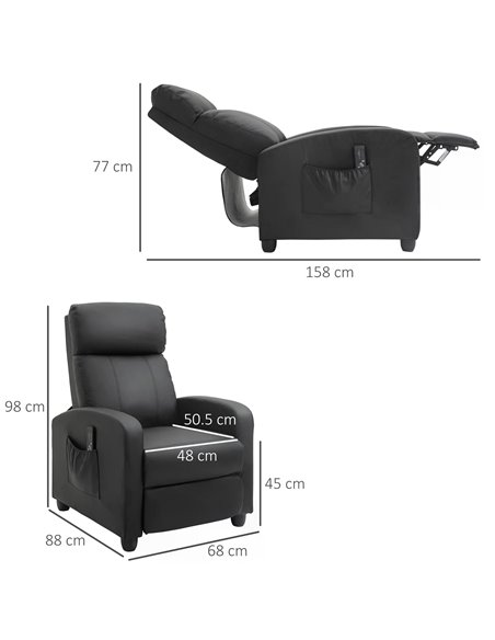 HOMCOM Recliner Sofa Chair PU Leather Massage Armcair, Black 700-143V70BK - pic 40802 | FastDaddyshop