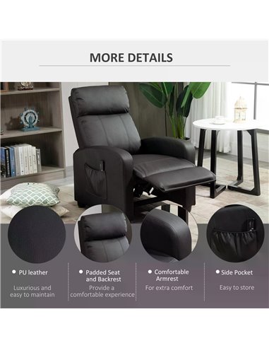 HOMCOM Recliner Sofa Chair PU Leather Massage Armcair, Black 700-143V70BK