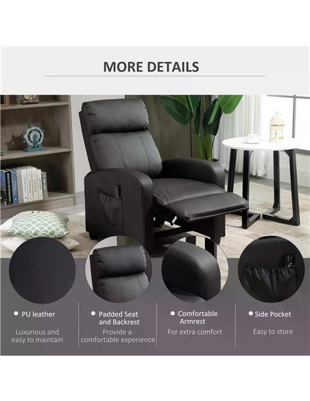 HOMCOM Recliner Sofa Chair PU Leather Massage Armcair, Black 700-143V70BK - pic 40803 | FastDaddyshop