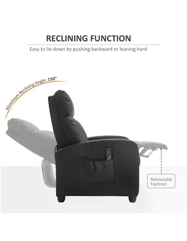 HOMCOM Recliner Sofa Chair PU Leather Massage Armcair w/ Footrest and Remote Control for Living Room, Bedroom, Home Theater, Bla