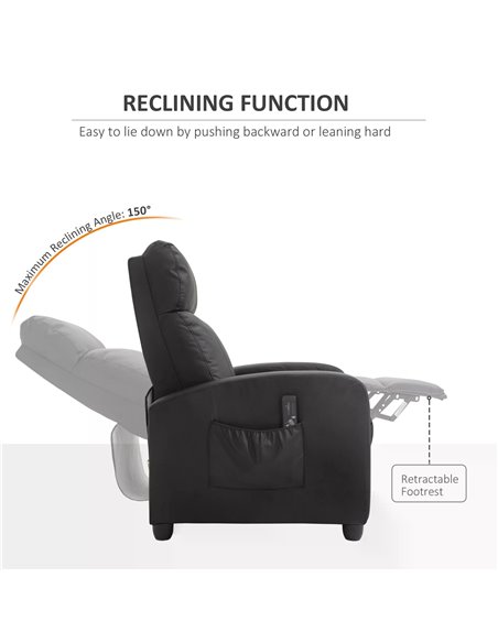 HOMCOM Recliner Sofa Chair PU Leather Massage Armcair w/ Footrest and Remote Control for Living Room, Bedroom, Home Theater, Bla - pic 40804 | FastDaddyshop