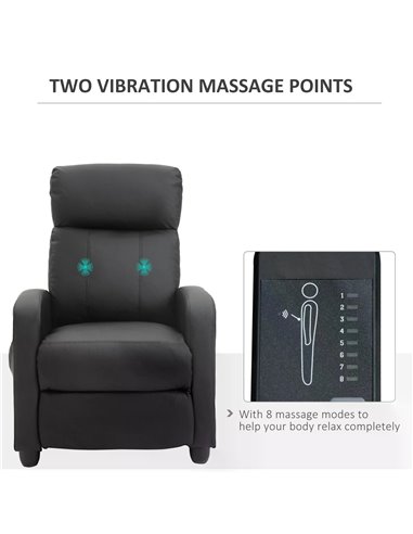 HOMCOM Recliner Sofa Chair PU Leather Massage Armcair w/ Footrest and Remote Control for Living Room, Bedroom, Home Theater, Bla