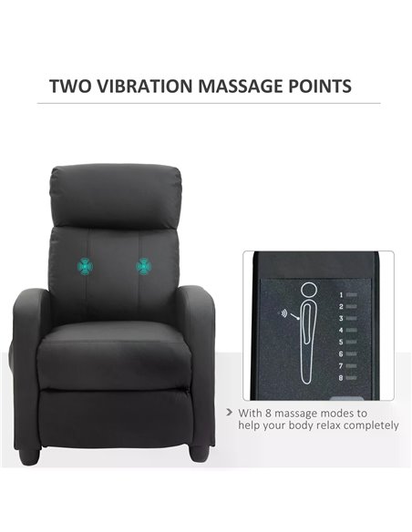 HOMCOM Recliner Sofa Chair PU Leather Massage Armcair w/ Footrest and Remote Control for Living Room, Bedroom, Home Theater, Bla - pic 40805 | FastDaddyshop