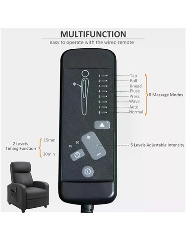 HOMCOM Recliner Sofa Chair PU Leather Massage Armcair w/ Footrest and Remote Control for Living Room, Bedroom, Home Theater, Bla