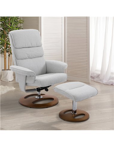 HOMCOM Recliner Chair Ottoman Set 360° Swivel Sofa Stool Modern Soft Thick Padding Wood Base Grey 833-651V72GY
