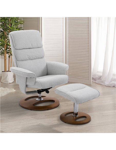 HOMCOM Recliner Chair Ottoman Set 360° Swivel Sofa Stool Modern Soft Thick Padding Wood Base Grey 833-651V72GY - pic 40818 | FastDaddyshop