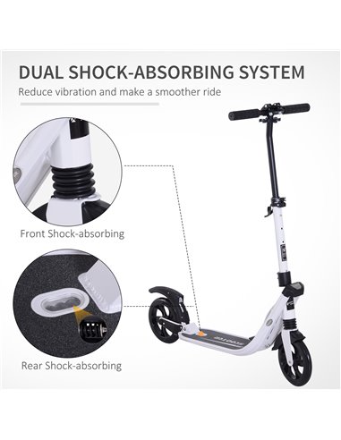 HOMCOM Folding Kick Scooter Hight-Adjustable Urban Scooter w/ Rear Brake, Double Shock Absorption System & 2 Big Wheels, For 14+