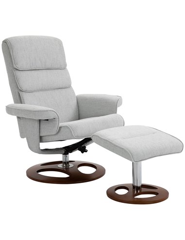 HOMCOM Recliner Chair Ottoman Set 360° Swivel Sofa Stool Modern Soft Thick Padding Wood Base Grey 833-651V72GY