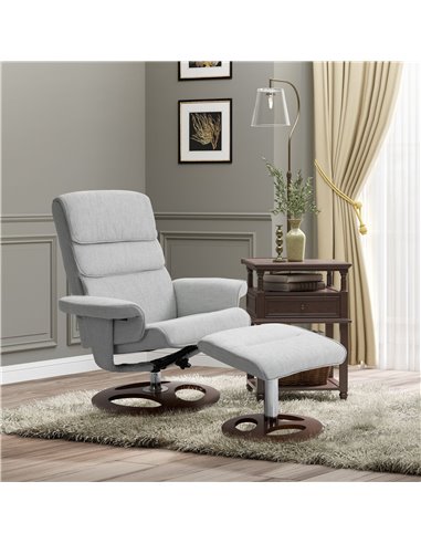 HOMCOM Recliner Chair Ottoman Set 360° Swivel Sofa Stool Modern Soft Thick Padding Wood Base Grey 833-651V72GY