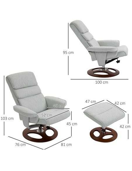 HOMCOM Recliner Chair Ottoman Set 360° Swivel Sofa Stool Modern Soft Thick Padding Wood Base Grey 833-651V72GY - pic 40822 | FastDaddyshop