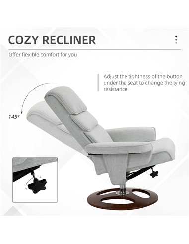 HOMCOM Recliner Chair Ottoman Set 360° Swivel Sofa Stool Modern Soft Thick Padding Wood Base Grey 833-651V72GY