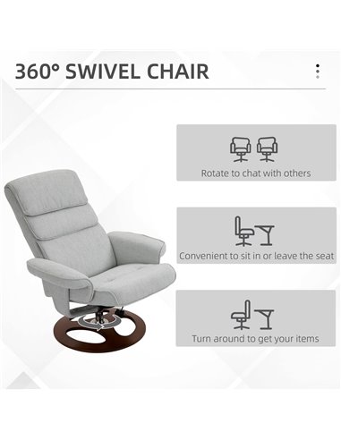 HOMCOM Recliner Chair Ottoman Set 360° Swivel Sofa Stool Modern Soft Thick Padding Wood Base Grey 833-651V72GY