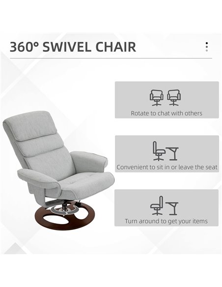 HOMCOM Recliner Chair Ottoman Set 360° Swivel Sofa Stool Modern Soft Thick Padding Wood Base Grey 833-651V72GY - pic 40824 | FastDaddyshop