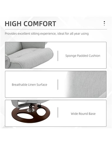 HOMCOM Recliner Chair Ottoman Set 360° Swivel Sofa Stool Modern Soft Thick Padding Wood Base Grey 833-651V72GY