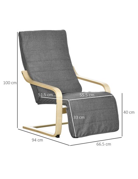 HOMCOM Wooden Lounging Chair Deck Relaxing Recliner, Dark Grey 833-132V70GY - pic 40829 | FastDaddyshop