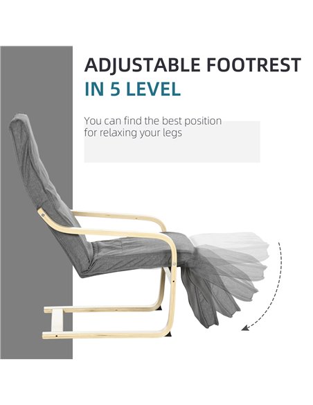 HOMCOM Wooden Lounging Chair Deck Relaxing Recliner Lounge Seat with Adjustable Footrest & Removable Cushion, Dark Grey 833-132V - pic 40830 | FastDaddyshop