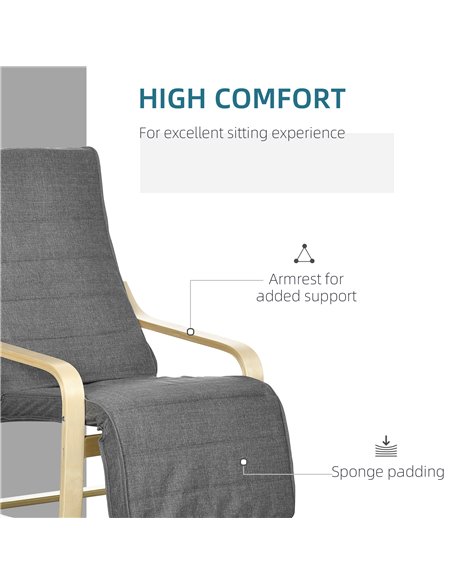 HOMCOM Wooden Lounging Chair Deck Relaxing Recliner Lounge Seat with Adjustable Footrest & Removable Cushion, Dark Grey 833-132V - pic 40831 | FastDaddyshop