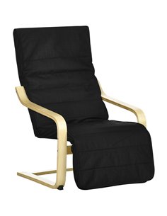 HOMCOM Wooden Lounging Chair Deck Relaxing Recliner, Black 833-132V70BK