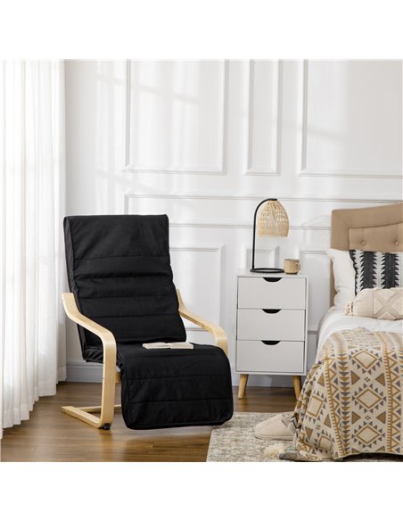 HOMCOM Wooden Lounging Chair Deck Relaxing Recliner Lounge Seat with Adjustable Footrest & Removable Cushion, Black 833-132V70BK - pic 40837 | FastDaddyshop