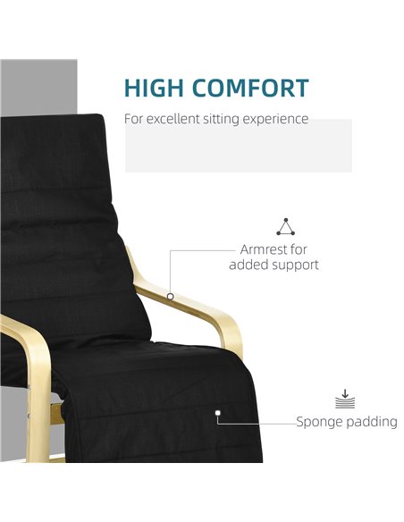 HOMCOM Wooden Lounging Chair Deck Relaxing Recliner Lounge Seat with Adjustable Footrest & Removable Cushion, Black 833-132V70BK - pic 40839 | FastDaddyshop