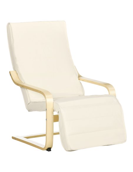 HOMCOM Wooden Lounging Chair Deck Relaxing Recliner, Cream White 833-132V70CW - pic 40845 | FastDaddyshop