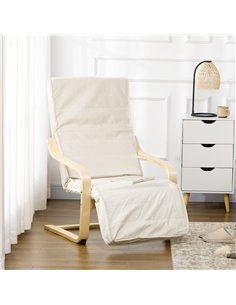 HOMCOM Wooden Lounging Chair Deck Relaxing Recliner, Cream White 833-132V70CW 2