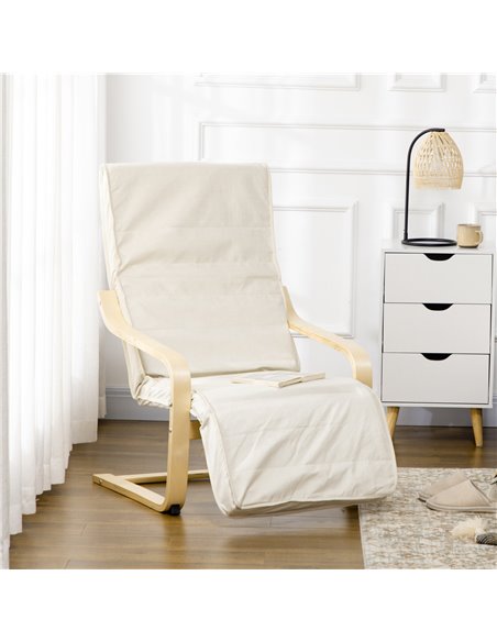HOMCOM Wooden Lounging Chair Deck Relaxing Recliner, Cream White 833-132V70CW - pic 40846 | FastDaddyshop