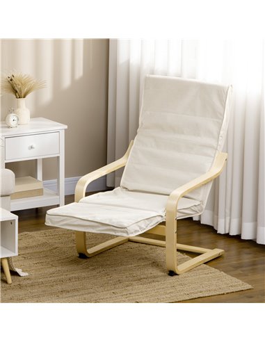 HOMCOM Wooden Lounging Chair Deck Relaxing Recliner Lounge Seat with Adjustable Footrest & Removable Cushion, Cream White 833-13