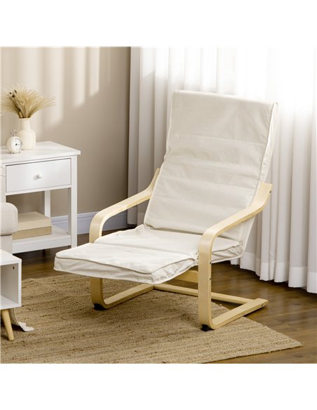 HOMCOM Wooden Lounging Chair Deck Relaxing Recliner Lounge Seat with Adjustable Footrest & Removable Cushion, Cream White 833-13 - pic 40851 | FastDaddyshop