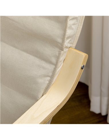 HOMCOM Wooden Lounging Chair Deck Relaxing Recliner Lounge Seat with Adjustable Footrest & Removable Cushion, Cream White 833-13