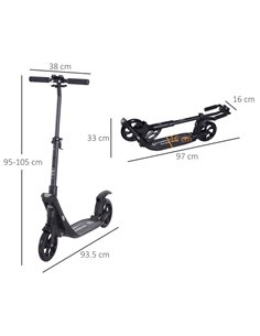 HOMCOM Folding Kick Scooter Hight-Adjustable Urban Scooter w/ Rear Brake, Double Shock Absorption System & 2 Big Wheels, For 14+ 2