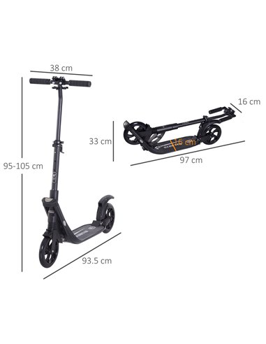 HOMCOM Folding Kick Scooter Hight-Adjustable Urban Scooter w/ Rear Brake, Double Shock Absorption System & 2 Big Wheels, For 14+