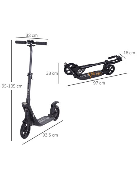 HOMCOM Folding Kick Scooter Hight-Adjustable Urban Scooter w/ Rear Brake, Double Shock Absorption System & 2 Big Wheels, For 14+ - pic 4086 | FastDaddyshop