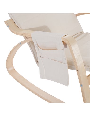 HOMCOM Rocking Lounge Chair Recliner Relaxation Lounging Relaxing Seat with Adjustable Footrest, Side Pocket and Pillow, Cream W