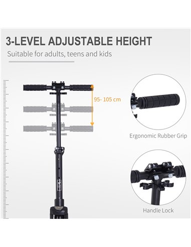 HOMCOM Folding Kick Scooter Hight-Adjustable Urban Scooter w/ Rear Brake, Double Shock Absorption System & 2 Big Wheels, For 14+