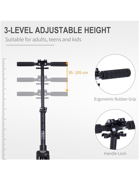 HOMCOM Folding Kick Scooter Hight-Adjustable Urban Scooter w/ Rear Brake, Double Shock Absorption System & 2 Big Wheels, For 14+ - pic 4087 | FastDaddyshop