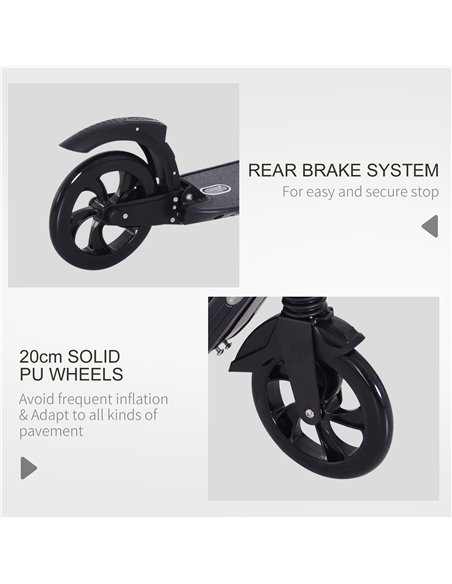 HOMCOM Folding Kick Scooter Hight-Adjustable Urban Scooter w/ Rear Brake, Double Shock Absorption System & 2 Big Wheels, For 14+ - pic 4088 | FastDaddyshop