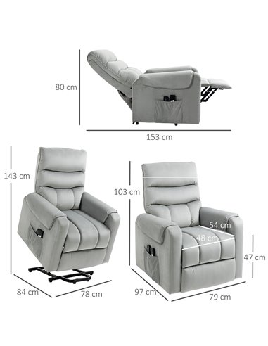 HOMCOM Vibration Massage Rise and Recliner Chair, Grey 713-090V71GY