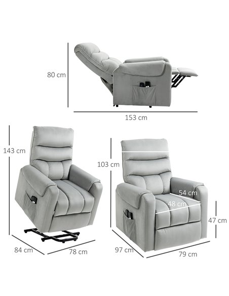 HOMCOM Vibration Massage Rise and Recliner Chair, Grey 713-090V71GY - pic 40883 | FastDaddyshop