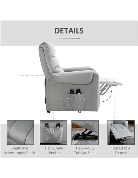 HOMCOM Vibration Massage Rise and Recliner Chair, Grey 713-090V71GY - pic 40884 | FastDaddyshop