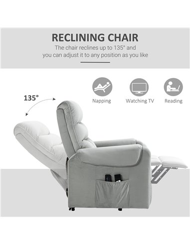 HOMCOM Vibration Massage Rise and Recliner Chair, Electric Power Lift Recliner with Remote Control and Side Pocket, Grey 713-090