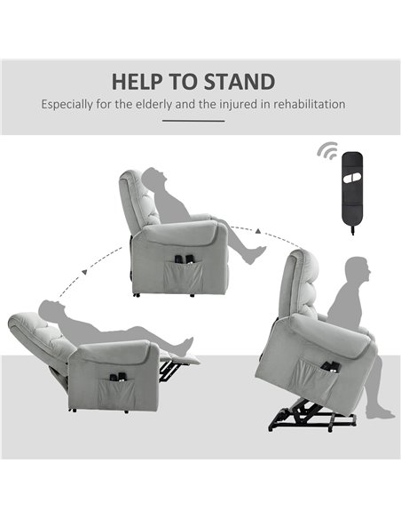 HOMCOM Vibration Massage Rise and Recliner Chair, Electric Power Lift Recliner with Remote Control and Side Pocket, Grey 713-090 - pic 40886 | FastDaddyshop