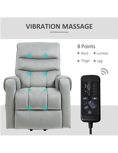 HOMCOM Vibration Massage Rise and Recliner Chair, Electric Power Lift Recliner with Remote Control and Side Pocket, Grey 713-090