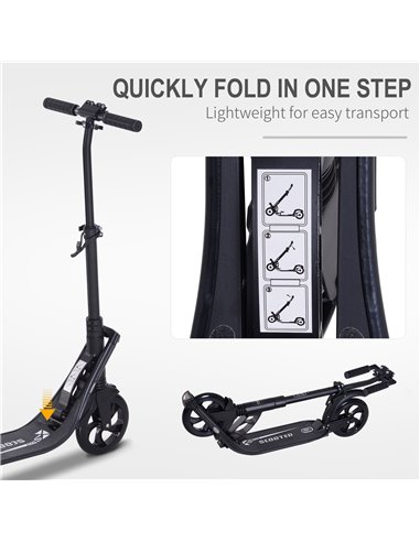 HOMCOM Folding Kick Scooter Hight-Adjustable Urban Scooter w/ Rear Brake, Double Shock Absorption System & 2 Big Wheels, For 14+