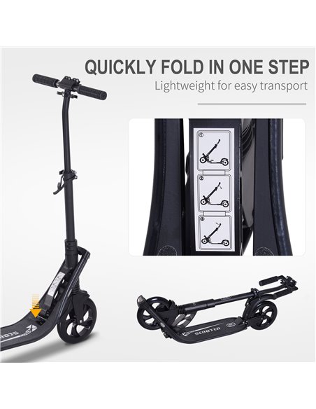 HOMCOM Folding Kick Scooter Hight-Adjustable Urban Scooter w/ Rear Brake, Double Shock Absorption System & 2 Big Wheels, For 14+ - pic 4089 | FastDaddyshop