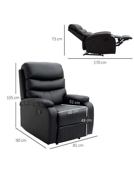 HOMCOM PU Leather Reclining Chair, Manual Recliner Chair, Black 833-522V72BK - pic 40892 | FastDaddyshop