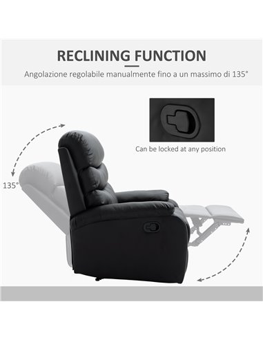 HOMCOM PU Leather Reclining Chair, Manual Recliner Chair with Padded Armrests, Retractable Footrest and Wood Frame, Black 833-52