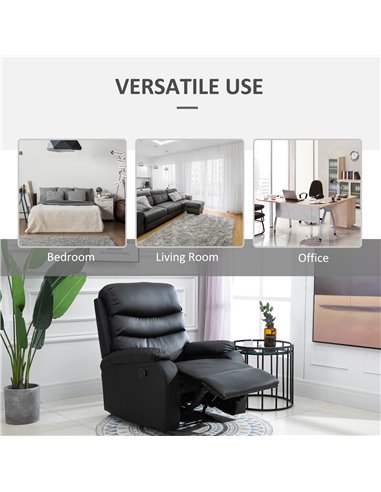 HOMCOM PU Leather Reclining Chair, Manual Recliner Chair with Padded Armrests, Retractable Footrest and Wood Frame, Black 833-52
